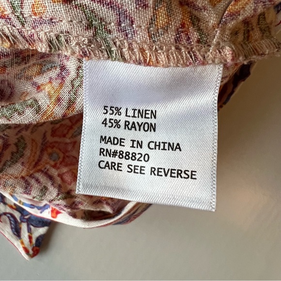 Rachel Zoe Cropped Boho V-front Tie-Front Floral Linen Top Orange & Purp… - Picture 10 of 11